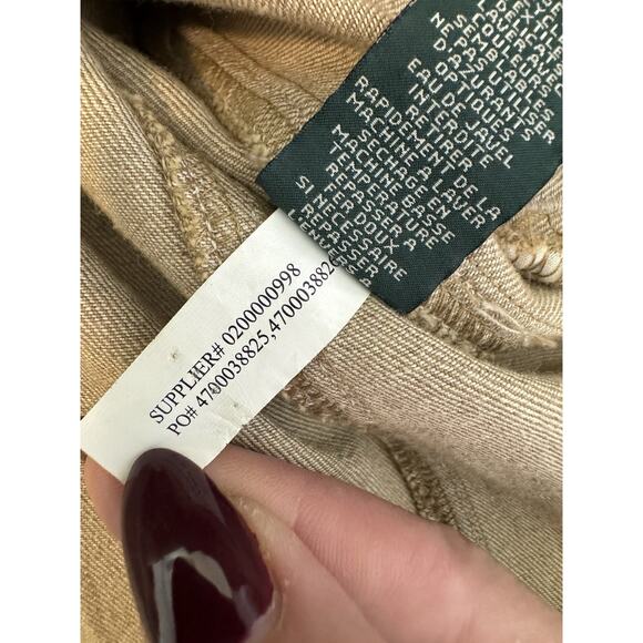 Ralph Lauren RLR Stretch Denim Jacket Camel SZ 16 Sheep Leather Trim Mandarin - Picture 14 of 16